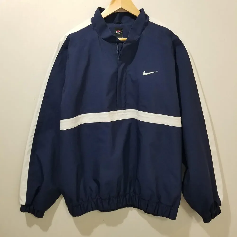 Nike Windbreaker Jacket Mens Large Blue Taped Seams 1/4 Zip Golf Pullover